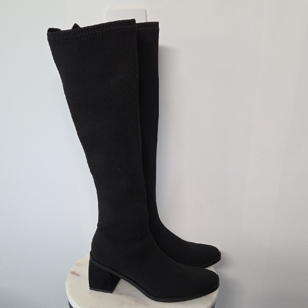 Anne Klein Black Sock Boots Size 7 - Picture 3 of 8